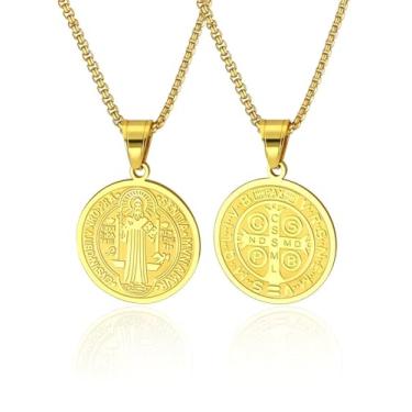 Imagem de PIYIZ Colar de Virgem Maria/São Beneidct/Miguel/Cristóvão, aço inoxidável, banhado a ouro, presente católico cristão, pingente de medalha religiosa, joia de arcanjo, colar de senhora de Guadalupe para