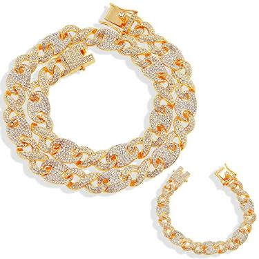 Imagem de EMESLY Corrente de elos cubanos Miami / Colar de prata (40, 46, 50, 56, 61, 76 cm); pulseira hip hop (comprimento de 20 cm) para homens e mulheres; joia perfeita para presente brilhante, 18.0 Inches,