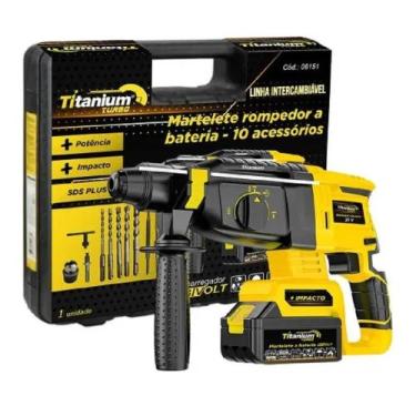 Imagem de Martelete Perfurador Rompedor Bateria 26mm C/ Acess Titanium, Amarelo,