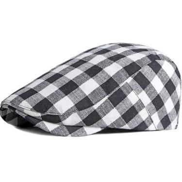 Imagem de Boina Unissex Casual Estilo Retro Britânico Xadrez Moda Primavera Outo
