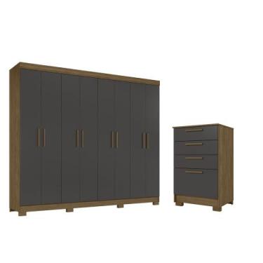 Imagem de Guarda roupa casal Grande Atenas + Comoda Atenas - Kit, JATOBA/PRETO G