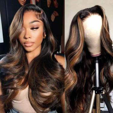 Imagem de Peruca de Cabelo Humano Glegov Highlight Lace Front - 1B/30 Body Wave