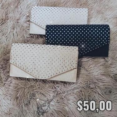 Imagem de Bolsa de festa feminina tira-colo com pedrarias - Mem modas, Creme