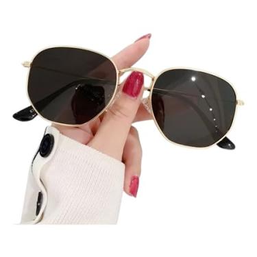 Imagem de Óculos de Sol Hexagonal com Armação Dourada, Lente Verde Escura, Case Marrom