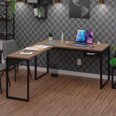 Imagem de Mesa de Canto em L Escrivaninha com 1 Gaveta Industrial 150x150cm