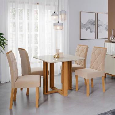 Imagem de Conj Sala De Jantar Flora 94x80 Tampo Em Mdf 4 Cadeiras Nature-off White-madeira-nude