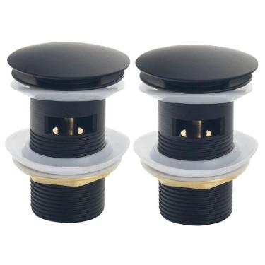 Imagem de Kit 2 Válvula Click Lavatório 1 1/4 Preta Metal Cuba Ladrão