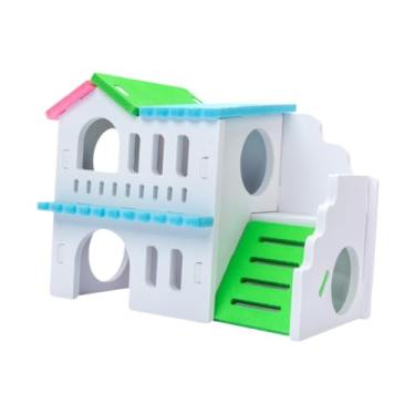 Imagem de Bothyi Wooden Hamster House Pet Villa Exercício Toys Plataforma Área de da Plataforma Cá uma gaiola para dormir para Chinchilla Dwarf Hamster Rat Rat, Colorido