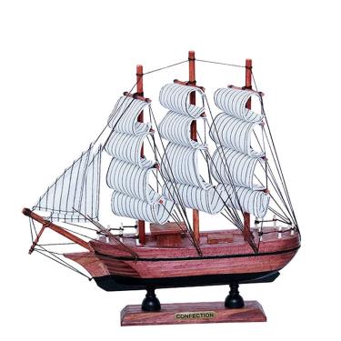 Imagem de Escultura barco veleiro decorativo de madeira marrom E preto