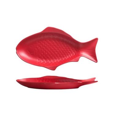 Imagem de Prato de cabeça de peixe de pimenta em cerâmica criativa, prato plano simples para o café da manhã - vermelho semi-claro de 38 cm