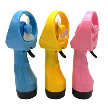 Imagem de BJPEY Ventoinha manual de pulverização de água alimentada por bateria ABS para viagens na praia, ao ar livre, pacote com 3 (azul/amarelo/rosa)