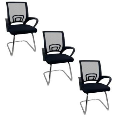 Imagem de Oficial Webshop - Kit 3 Cadeiras de Escritório Begonia Oficial Tela Mesh FIXA Preto