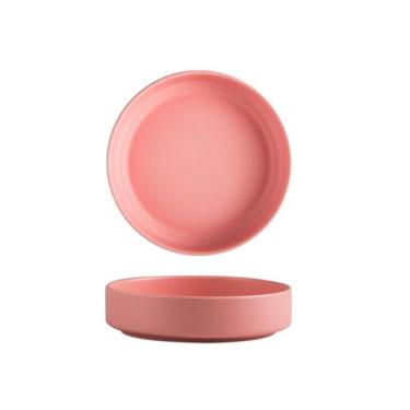 Imagem de Prato de cerâmica para salada criativa, prato de sobremesa de frutas caseiras - rosa semibrilhante 20 cm