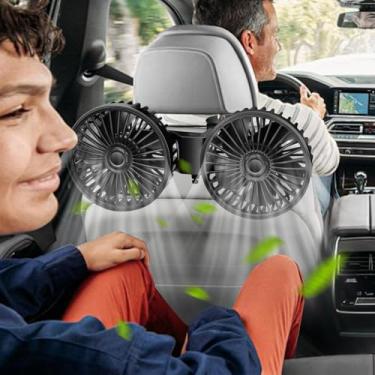 Imagem de HUENLYEL Ventilador de banco traseiro de carro para crianças no banco traseiro, ventilador de encosto de cabeça para banco traseiro, ventilador de carro USB de cabeça dupla para banco traseiro de