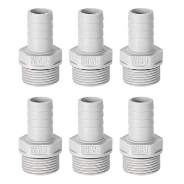 Imagem de uxcell Adaptador de conector de mangueira de plástico PVC 16 mm ou 5/8 pol. Lâmina x G3/4 tubo macho 6 peças