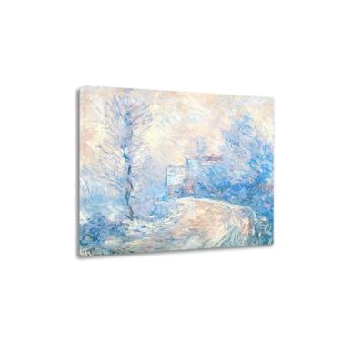Imagem de "Coming into Giverny in the Snow" de Claude Monet pinturas famosas impressão em tela Monet reprodução de pintura a óleo arte de parede em tela para sala de estar 30 x 38 cm emoldurada