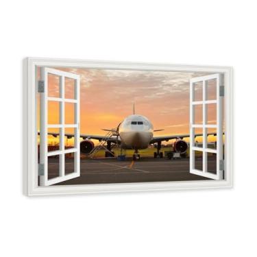 Imagem de Arte de parede em tela de janela aberta, impressão natural em tela, "Avião no céu 30.5 cm, decoração de parede de paisagem de janela, decoração de casa moderna. Moldura interna de 60 x 90 cm - 23,6 x