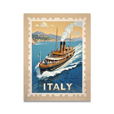 Imagem de Impressão em tela Heritage Coastline Ship Vintage Italian Steamship - Carimbo de papel envelhecido 40 x 52 cm