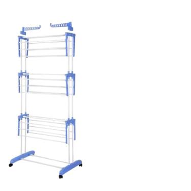 Imagem de Varal De Chão De Roupas 3 Andares Dobrável Grande 4 Rodas(Azul)