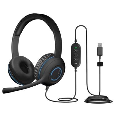 Imagem de Cyber Acoustics Fone de ouvido USB estéreo (AC-5008A), controles em linha para volume e mudo do microfone, boom de microfone ajustável para PC e Mac, perfeito para sala de aula ou casa
