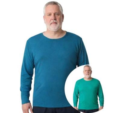 Imagem de Kit 2 Camisas Masculina Manga Longa Plus Size Malha Fria - Genérico, A