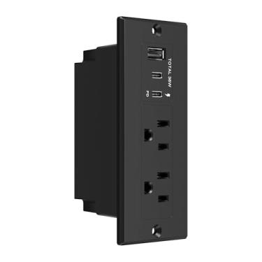 Imagem de LIDER Estação De Tomada Embutida Pd 36W Com Portas Usb-A E Usb-C, Fornecimento De Energia, Receptáculos Resistentes A Violações, Filtro De Linha Para Mesas E Armários, Preto, Cabo De 6,5 Pés, Listad