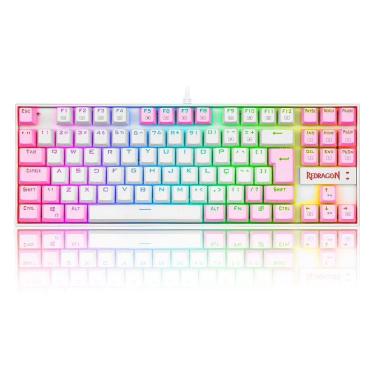 Imagem de Teclado Mecânico Gamer Redragon Kumara, Switch Brown, RGB, ABNT2, Branco e Rosa