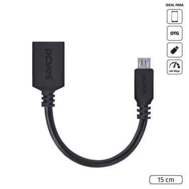 Imagem de Adaptador Otg Micro Usb Para Usb 2.0 15Cm Preto Conexão Com