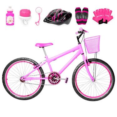 Imagem de Bicicleta Aro 24 Aero + Kit Proteção Cor Rosa E Pink