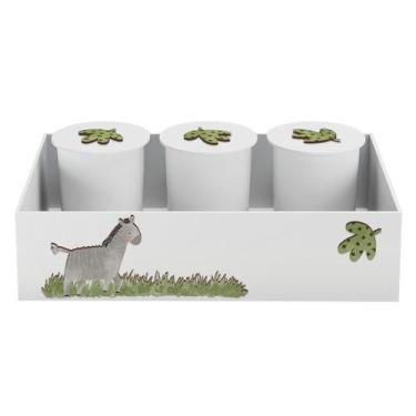 Imagem de Trio de Potes e Bandeja Kit Higiene MDF Safari Zoo - Neném na Nuvem, B