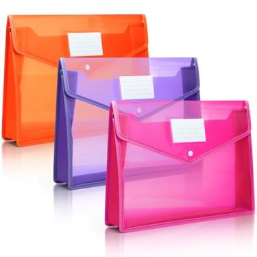 Imagem de Epakh Pacote com 3 pastas de arquivo expansíveis de plástico B4 para sala de aula escolar envelope pasta de arquivos organizador de documentos colorido organizador de recibos com fecho de pressão para