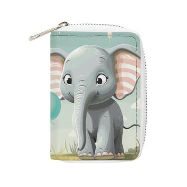 Imagem de NTVOWPZO Carteira masculina com suporte de cartão de crédito macio para cartão de visita adorável capa de elefante com zíper