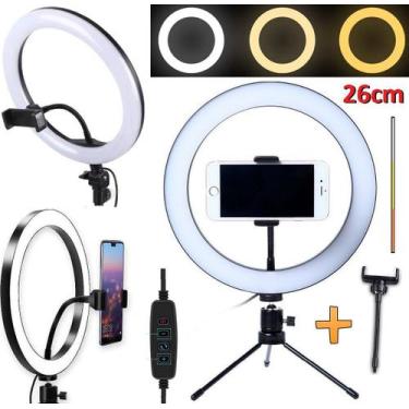 Imagem de Ring Light Iluminador Luz Anel Led 26cm Profissional 3 Cores Suporte C