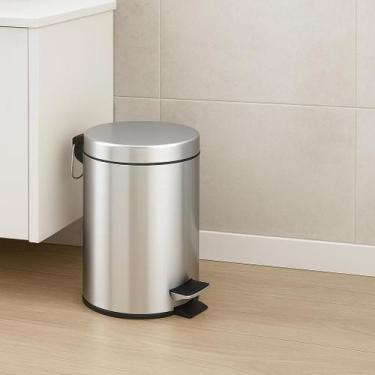 Imagem de Lixeira Inox Redonda com Tampa Basculante 5 Litros Cesto Interno - POW