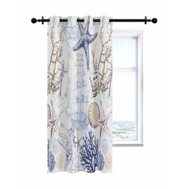 Imagem de Cortinas vintage para janela de âncora de veleiro, 91 cm de comprimento, cortinas de painel único, cortina de janela de porta com filtragem de luz com ilhós para sala de estar, quarto, banheiro