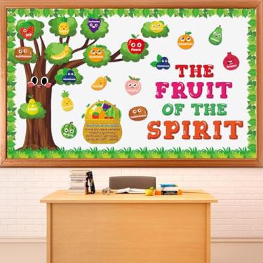 Imagem de Fruit of The Spirit Conjunto de quadro de avisos decoração de sala de aula cristã recortes de papel religioso Bíblias borda de quadro de avisos para igreja domingo volta às aulas lousa decoração de