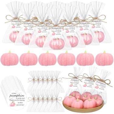 Imagem de Demissle 40 conjuntos de lembrancinhas de chá de bebê de abóbora, mini sabonete de abóbora, cartões de agradecimento, sacos de presente com cordão para outono, chá de noiva, casamento, outono, festas