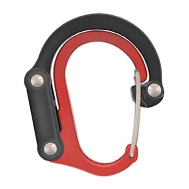 Imagem de harayaa Clipe de mosquetão e gancho em forma de D fivela multifuncional clipe de engrenagem leve gancho giratório para viagem escalada coleira para cães, vermelho e preto