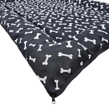 Imagem de caminha pet cachorro gato com bloqueador termico não passa friagem colchonete dog (PRETA OSSINHO,MEDIA 60X48)