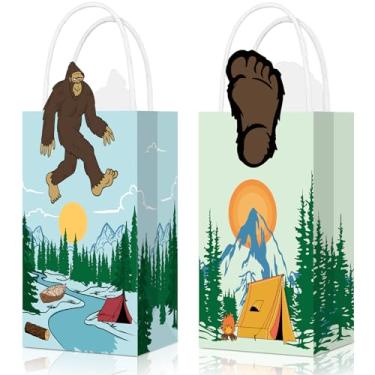 Imagem de Jetec 16 peças de sacos de presente de festa de acampamento, sacos de papel de presente com alça, presentes de pé grande, para homens, decorações de aniversário de monstros de sasquatch para