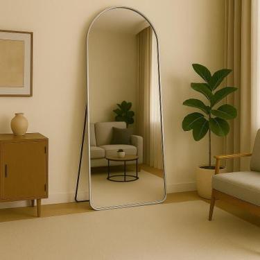 Imagem de Espelho Oval Grande com Base Reta 150x60 Suporte de Chão Corpo Inteiro