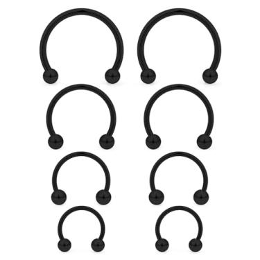 Imagem de Vqoxaggi 8 peças 14G anéis de ferradura de aço inoxidável septo lábio piercing argola cartilagem brinco piercing joias para mulheres homens preto diâmetro interno 10 mm 12 mm 14 mm 16 mm