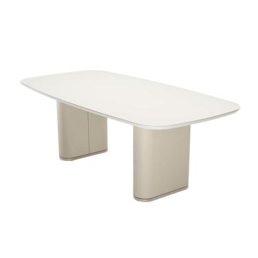 Imagem de Mesa de Jantar Retangular com Tampo de Vidro Off White Lintz Bege e Champanhe 219 cm