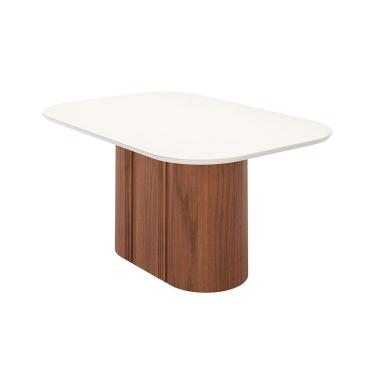 Imagem de Mesa de Jantar Retangular com Tampo de Vidro Off White Kalina Canela 160 cm