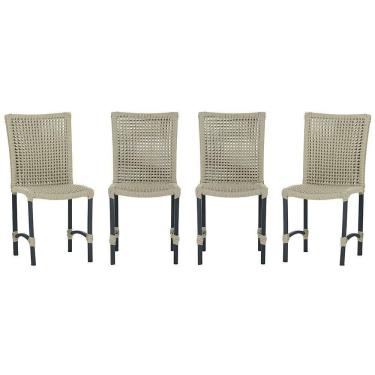 Imagem de 4 Cadeiras De Jantar Cannes De Alumínio Pintura Preta Trama Rami