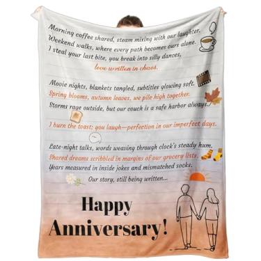 Imagem de SOUHONEY Cobertor de aniversário de casamento para homens, mulheres, ele, sua esposa, marido, presente de casamento romântico para casal, pais, namorada, namorado, decoração de feliz aniversário