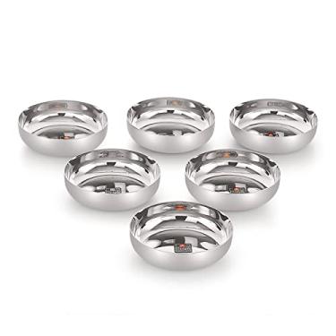 Imagem de Priya Conjunto de 6 pratos de aço inoxidável pesado, | Tigelas de sopa de curry para sobremesa Wati Vati Katori | Acompanhamentos de arroz pequenos | Cozinha e jantar, sólido