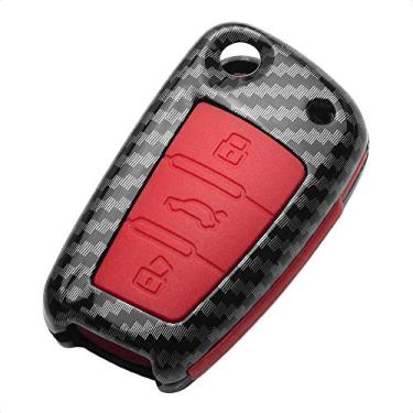 Imagem de TANGSEN Capa flip chaveiro para AUDI A1 A3 A4 A5 A6 A8 Q3 Q5 Q7 R8 RS S3 S4 S5 S6 S8 TT QUATTRO 3 4 botões com capa protetora dupla personalizada ABS plástico fibra de carbono vermelho silicone