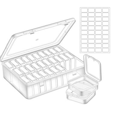 Imagem de Caixa organizadora de contas, 84 peças, organizadores de contas pequenas e estojos de plástico de armazenamento, mini caixas de armazenamento transparentes com tampa articulada e retângulo para fazer