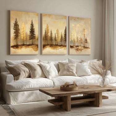 Imagem de Kit 3 Quadros Decorativos Canvas Com Moldura, Arvores, 50x70cm, Arte Para Quarto, Sala, Corredor